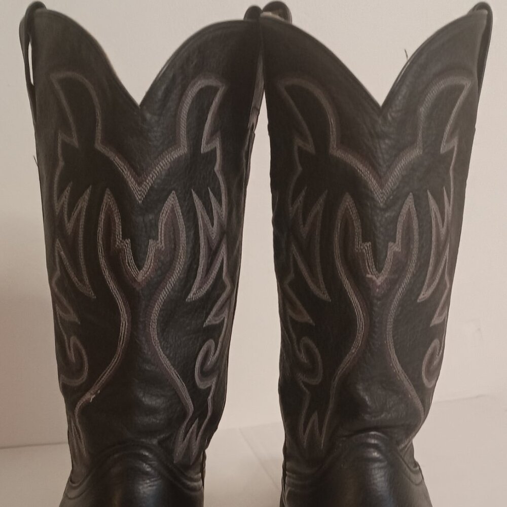 Cowtown Men’s Black Western Cowboy Boots White Embroidery Size 11.5 - Picture 9 of 15